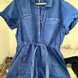 Free People Blue Short Sleeve Button-Up Romper